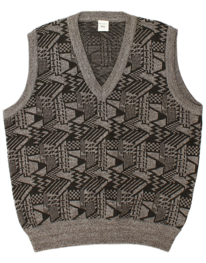 Vintage męski podkoszulek bez rękawów 2XL szara geometryczna wełna