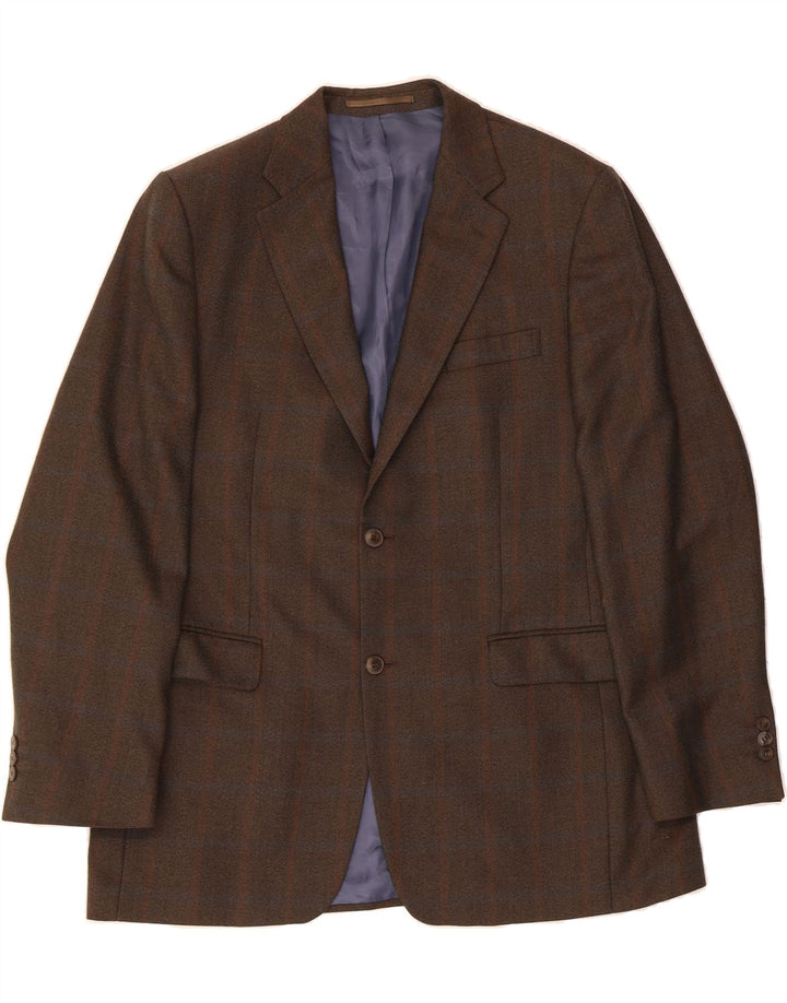WELLINGTON Mens 2 Button Blazer Jacket UK 42 XL Brown Check Polyester Vintage Wellington and Second-Hand Wellington from Messina Hembry 