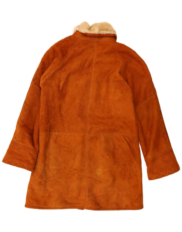 Vintage damski płaszcz z owczej skóry o luźnym kroju IT 48 XL, brązowa skóra