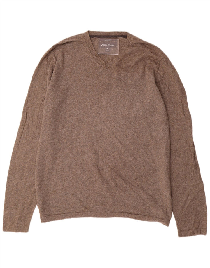 EDDIE BAUER Męski sweter z dekoltem w kształcie litery V, duży, szary, bawełniany