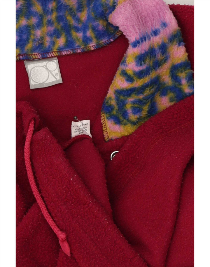 Vintage męski sweter polarowy z guzikami pod szyją, duży, różowy, geometryczny poliester