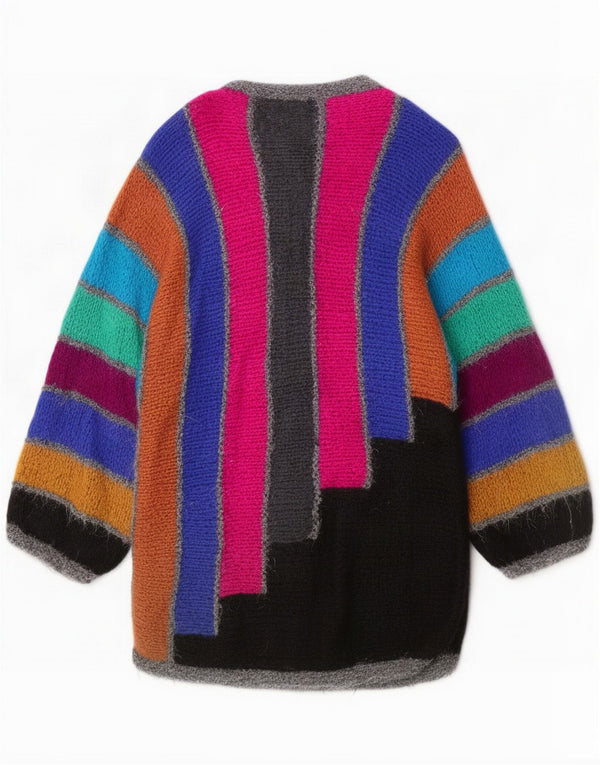 Vintage damski sweter kardigan UK 10 mały, wielobarwny blok kolorów