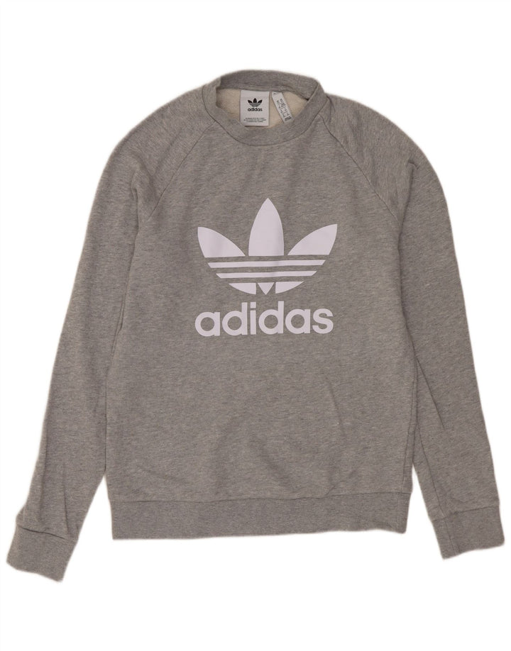 Męska bluza z grafiką ADIDAS, sweter XS, szara bawełna