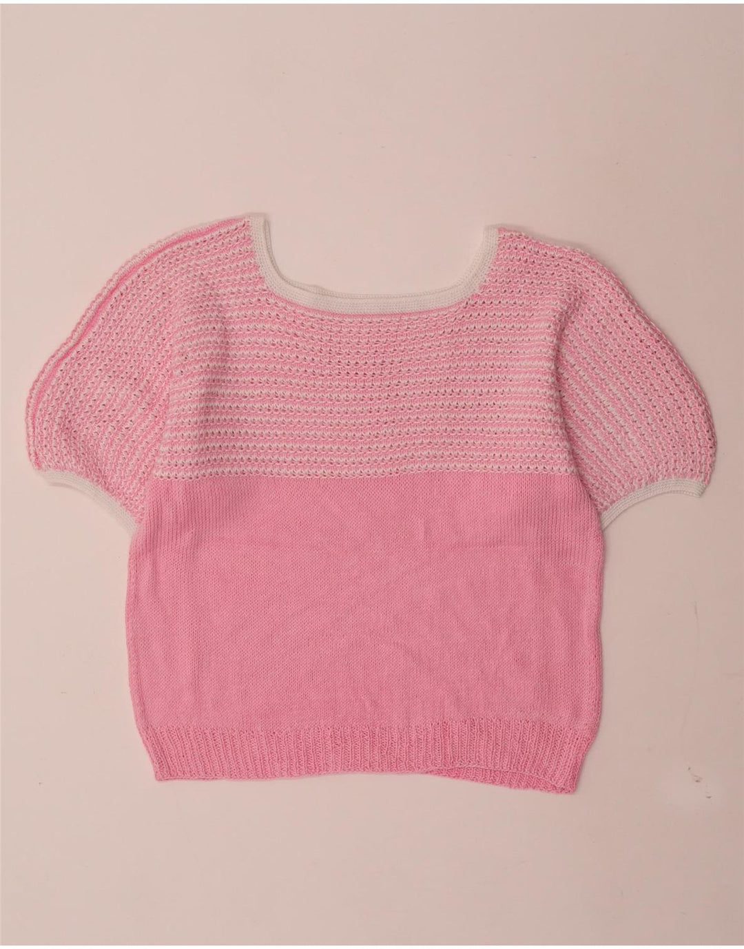 Vintage damski sweter z dekoltem w łódkę UK 12 w średnie różowe paski