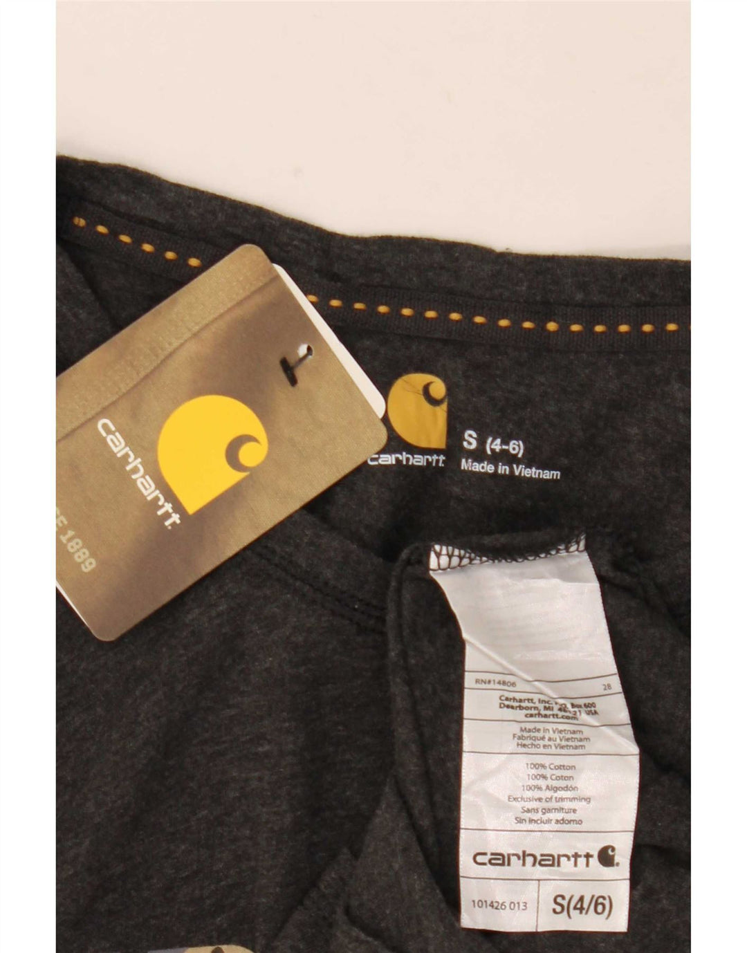 Damski top graficzny Carhartt z długim rękawem US 4/6, mały, szary, bawełniany