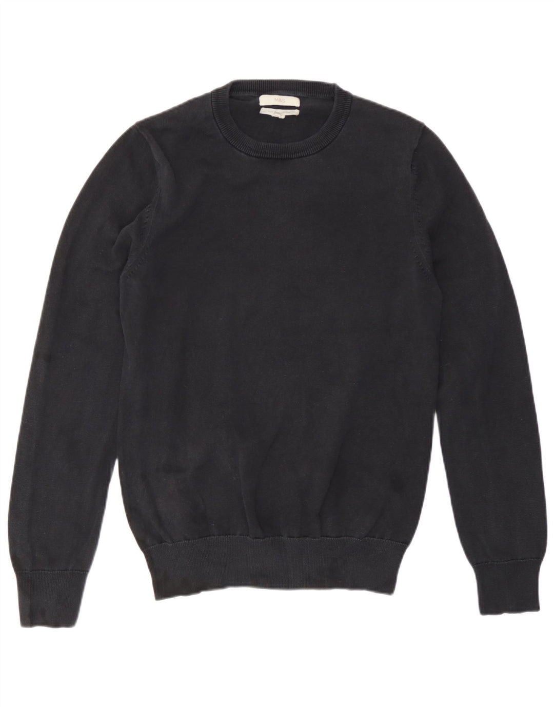 Marks & Spencer Męski sweter z okrągłym dekoltem, mały, granatowy, bawełniany