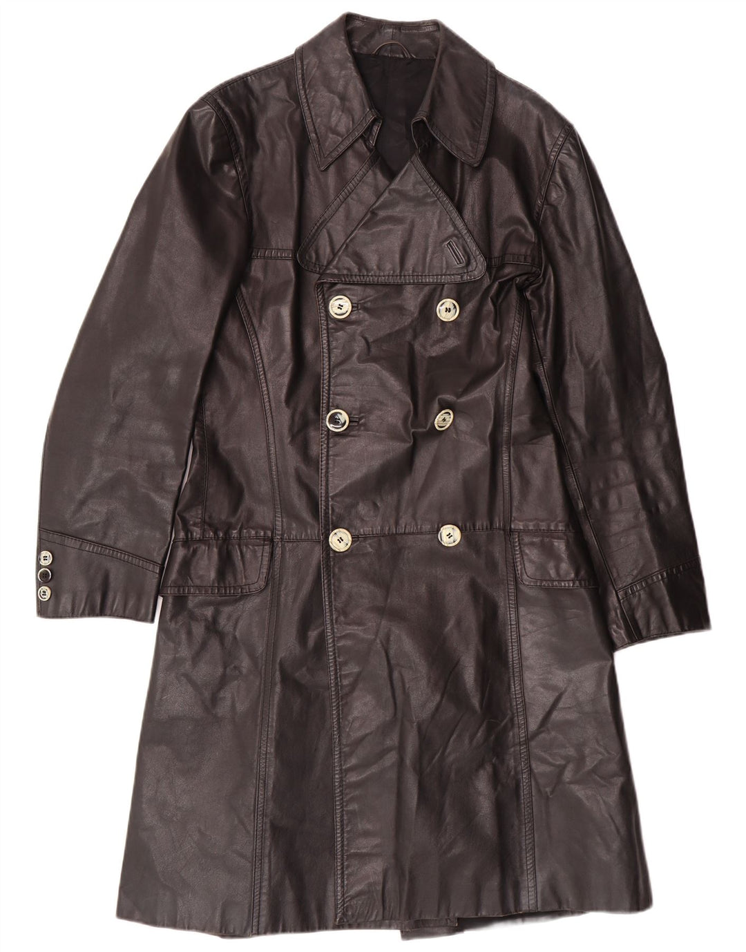 Vintage męski płaszcz skórzany IT 46 Small Black Leather Classic