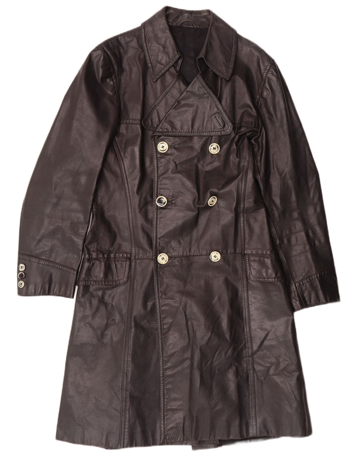 Vintage męski płaszcz skórzany IT 46 Small Black Leather Classic