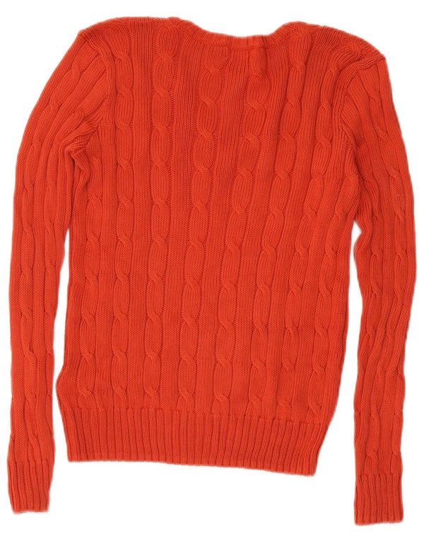 Sweter damski Polo Ralph Lauren z dekoltem w kształcie litery V, UK 8, mały, czerwony, bawełniany