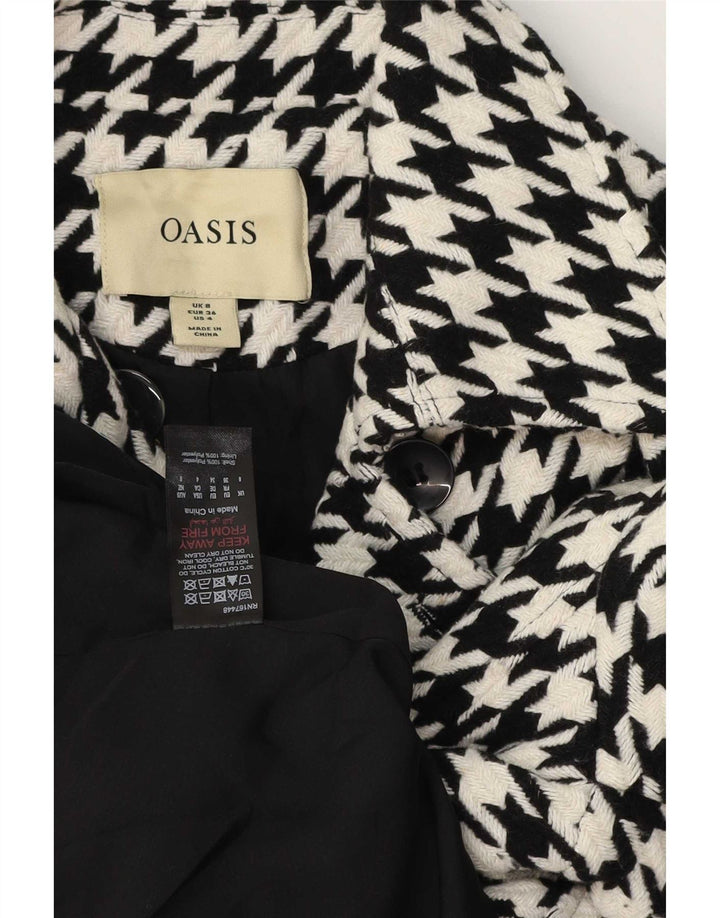 Damski płaszcz dwurzędowy Oasis UK 8, mały, czarny, poliester w pepitkę