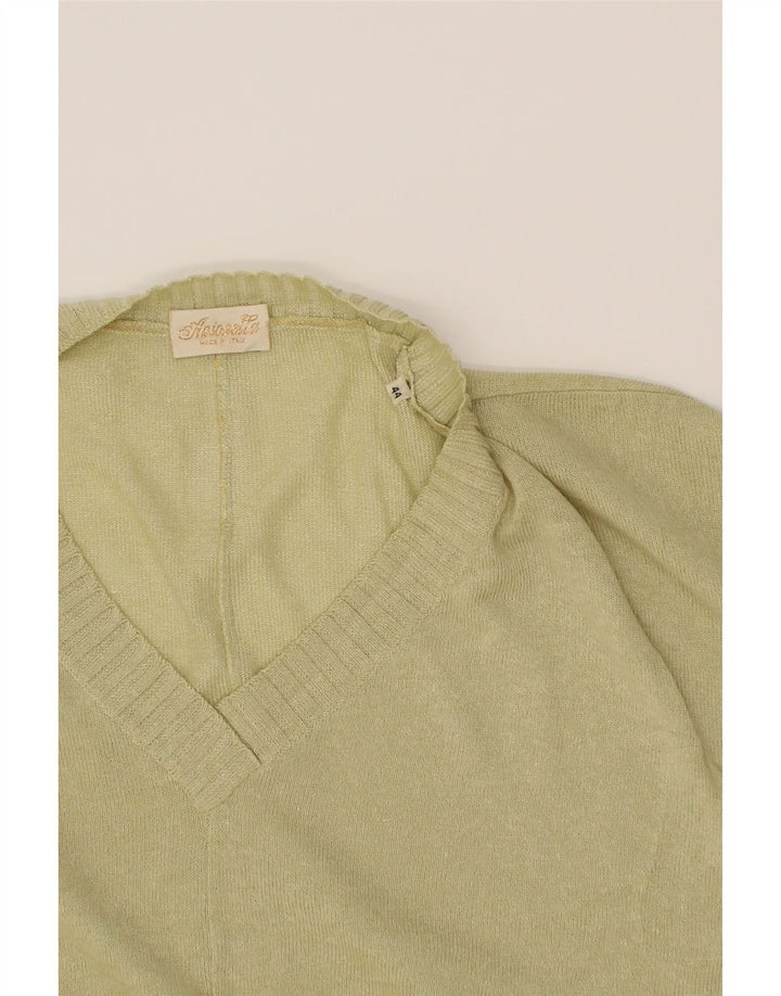 VINTAGE Womens Oversized V-Neck Jumper Sweater IT 44 Medium Green Vintage Vintage and Second-Hand Vintage from Messina Hembry 