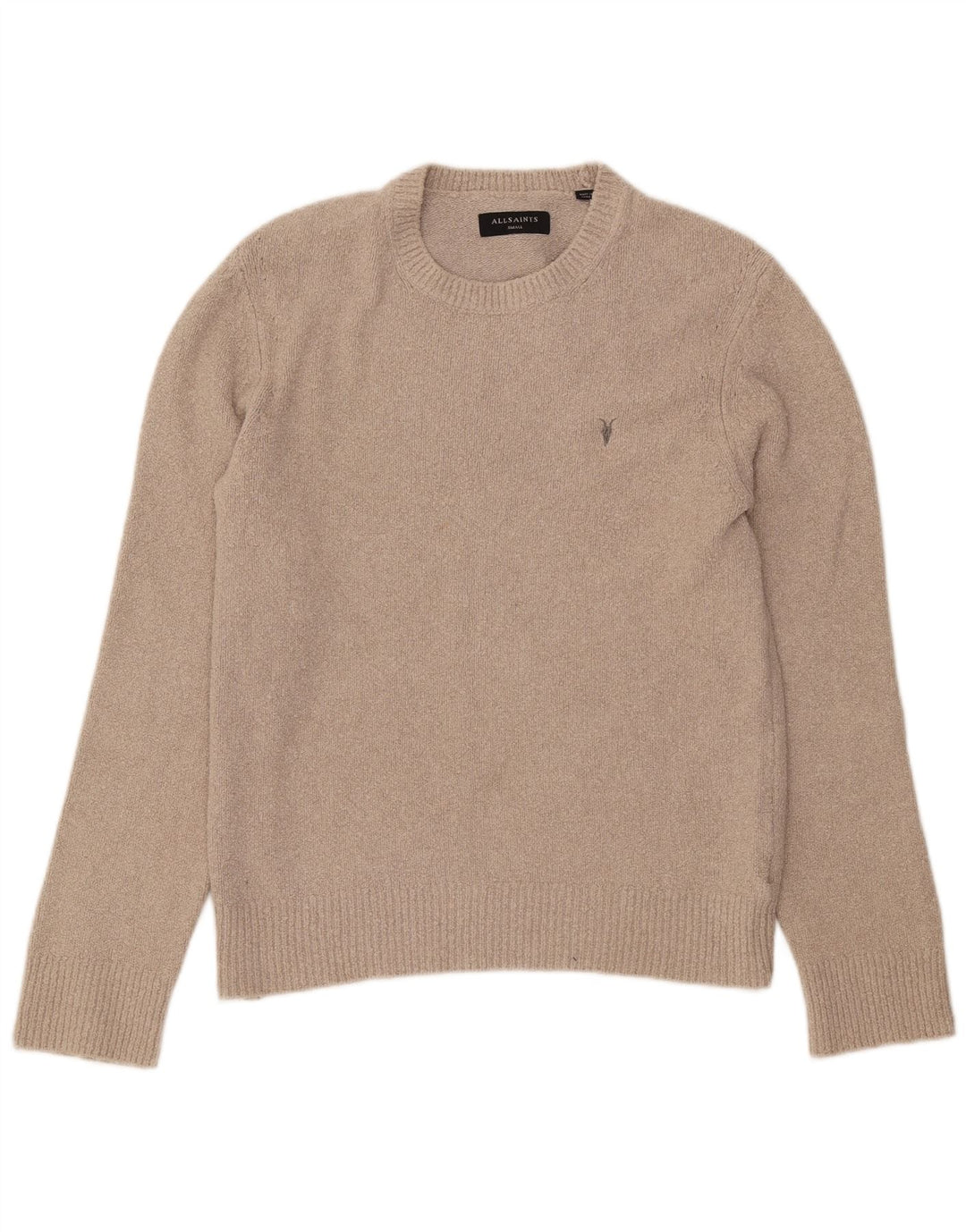 Męski sweter z okrągłym dekoltem ALL SAINTS, mały, beżowy, bawełniany