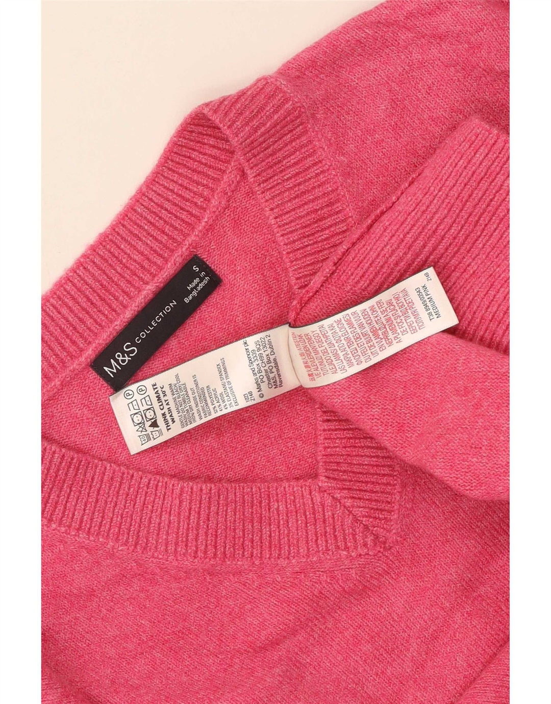 Marks & Spencer Damski sweter z dekoltem w kształcie litery V, UK 10, mały, różowy poliester