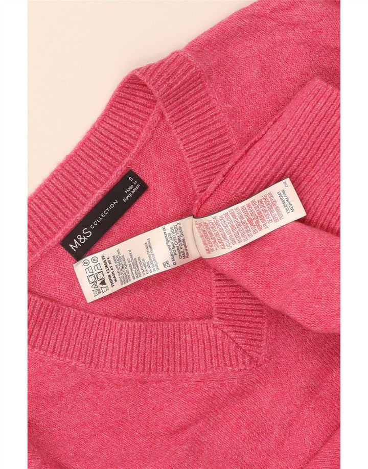 Marks & Spencer Damski sweter z dekoltem w kształcie litery V, UK 10, mały, różowy poliester
