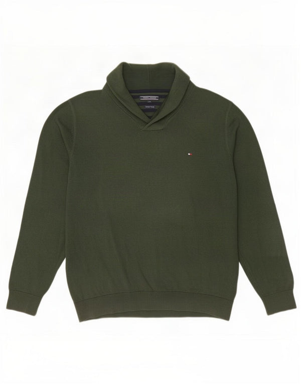 Męski sweter z szalowym dekoltem Tommy Hilfiger 2XL Zielona bawełna