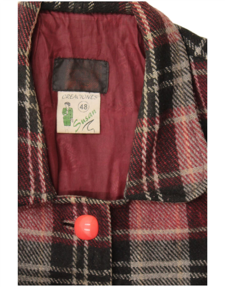 Płaszcz damski w stylu vintage IT 48 XL, wełna w bordową kratkę
