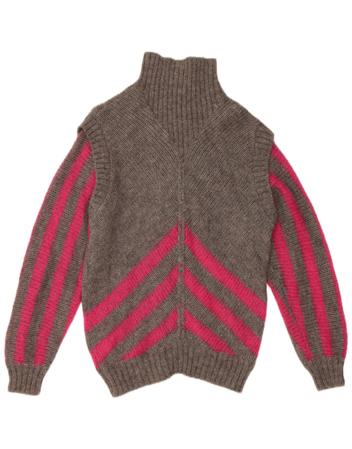 Vintage damski sweter z golfem IT 42 w średnie szare paski