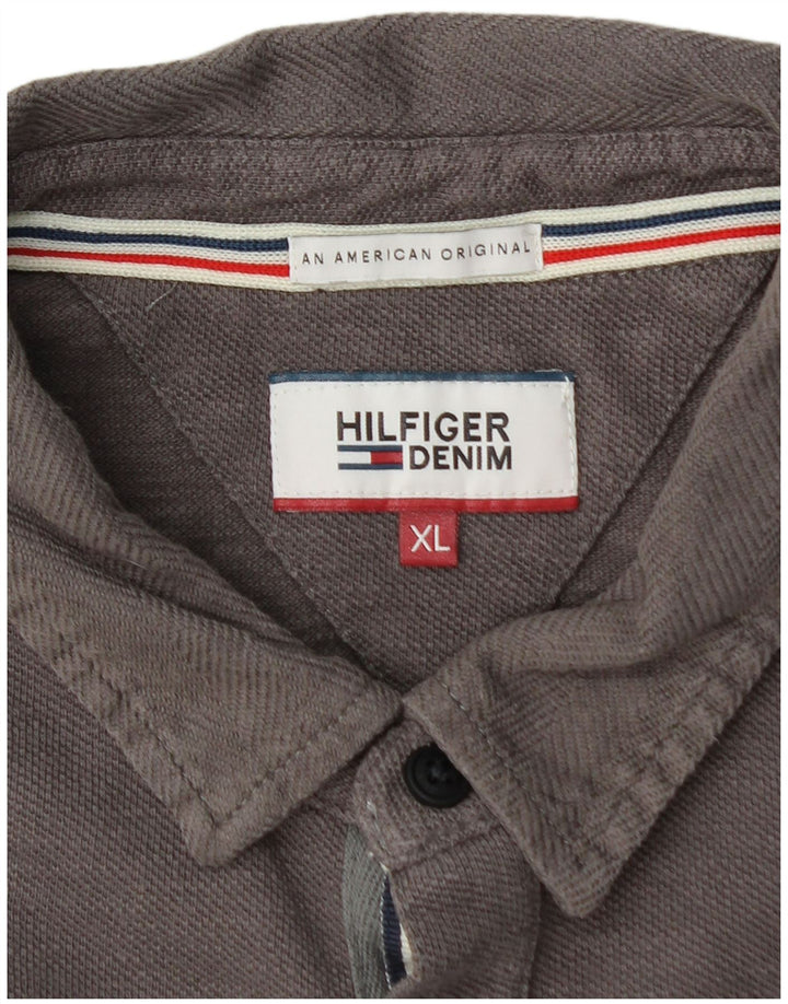 Męska koszulka polo z długim rękawem i grafiką TOMMY HILFIGER, XL, szara