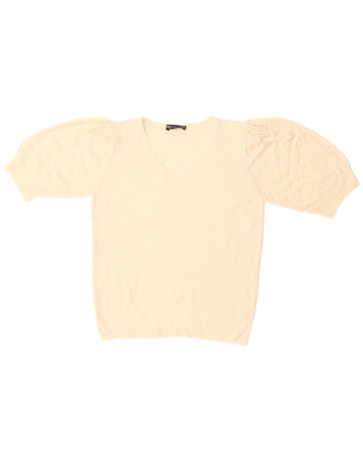 Marks & Spencer Damski sweter z dekoltem w kształcie litery V, UK 14, średni złamanej bieli