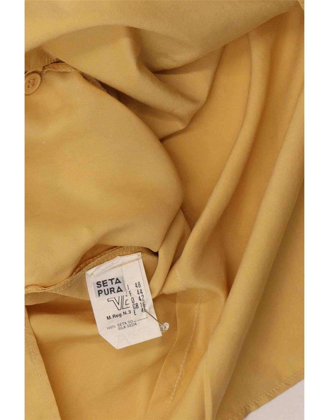 Bluzka damska z krótkim rękawem w stylu vintage, UK 16, duża, żółta, jedwabna