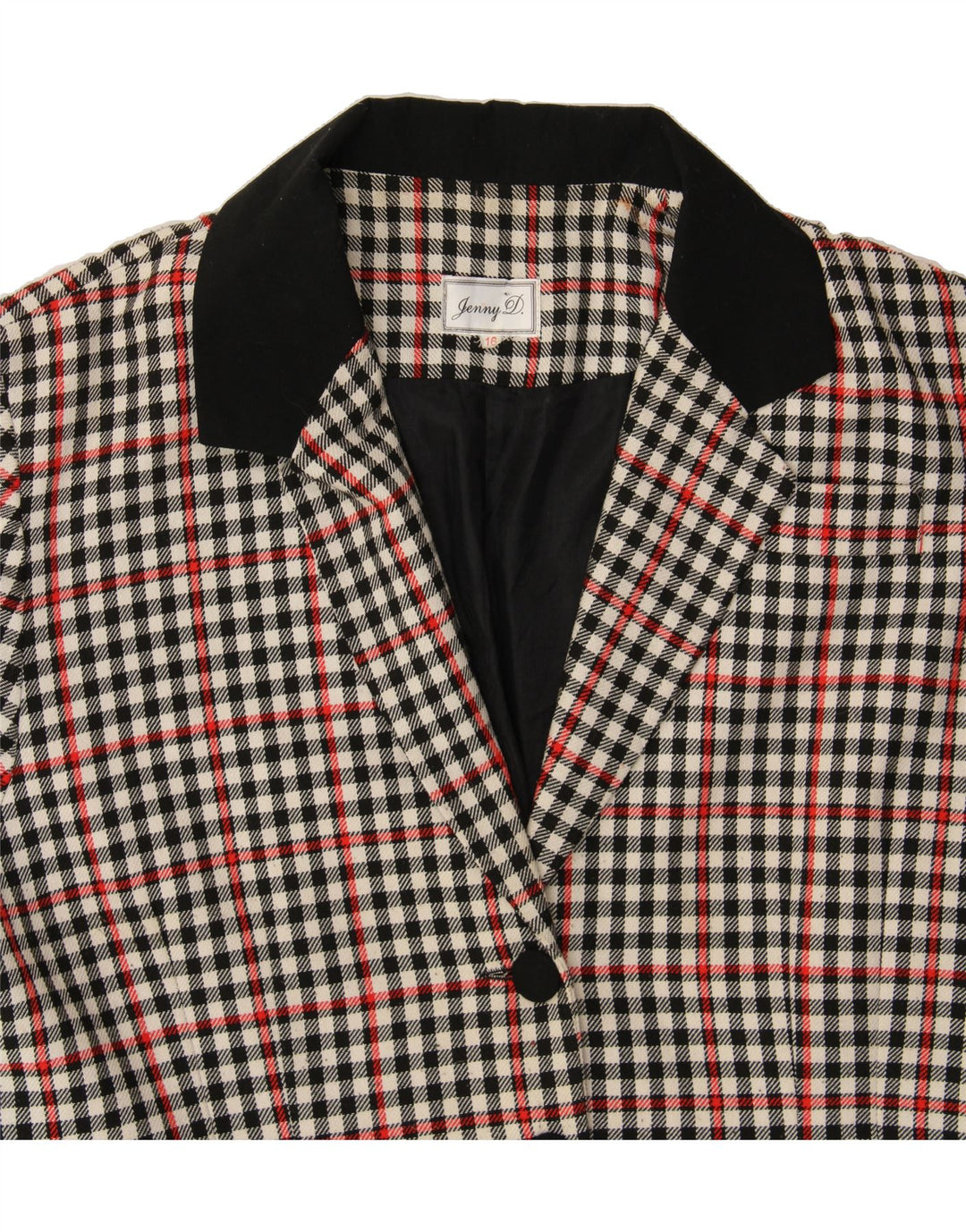 VINTAGE Womens 3 Button Blazer Jacket UK 16 Large Grey Check Vintage Vintage and Second-Hand Vintage from Messina Hembry 