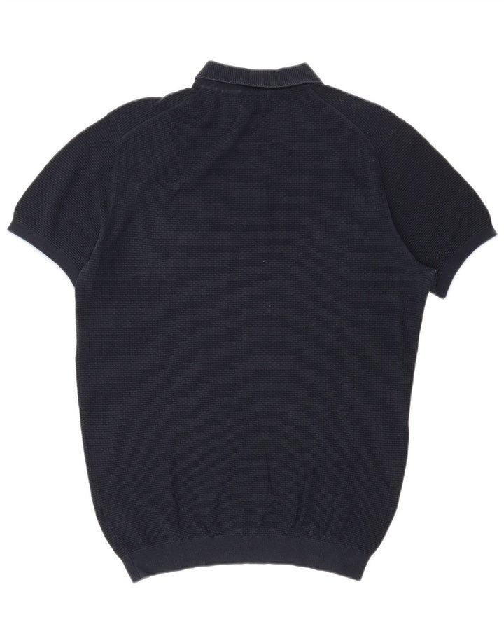 Męski sweter polo Massimo Dutti z krótkim rękawem i dekoltem w kolorze średniego granatu