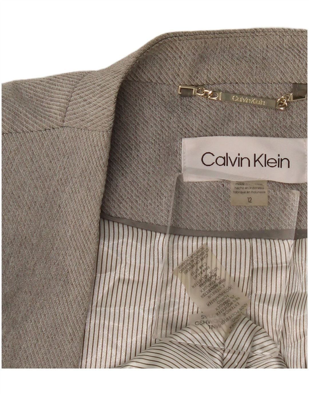 CALVIN KLEIN Damska marynarka o przedłużonym kroju, z odkrytymi ramionami US 12, duża, szara, z poliestru