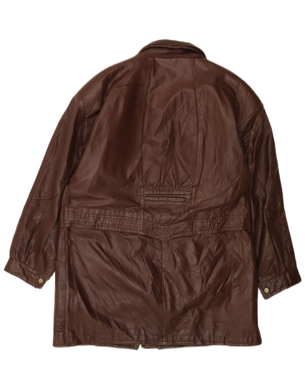 Płaszcz damski skórzany VINTAGE UK 14, duży, brązowy