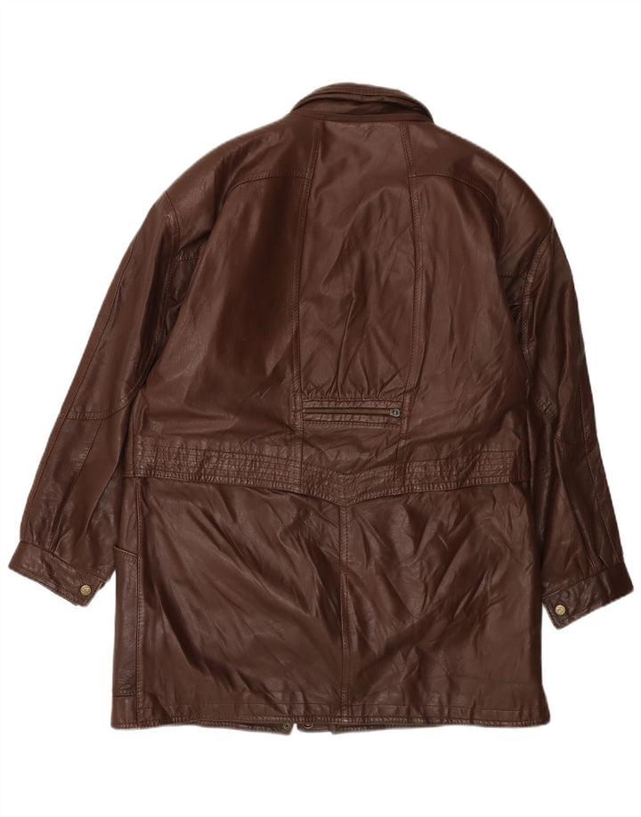 Płaszcz damski skórzany VINTAGE UK 14, duży, brązowy