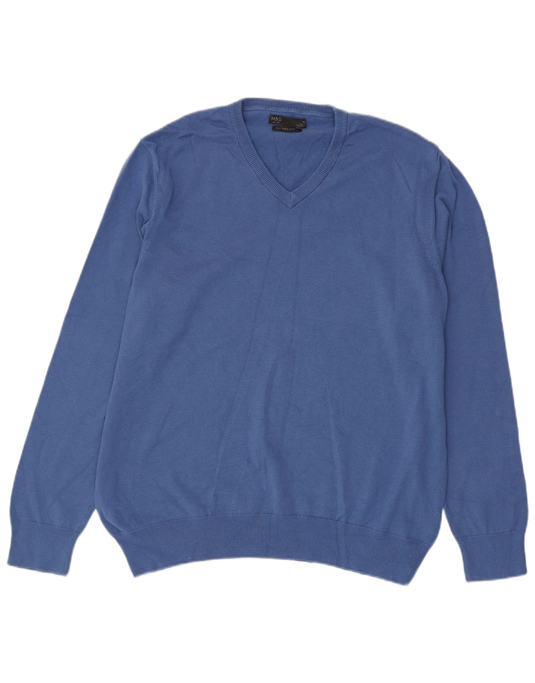 Marks & Spencer Męski sweter z dekoltem w kształcie litery V, XL, niebieski, bawełniany, klasyczny