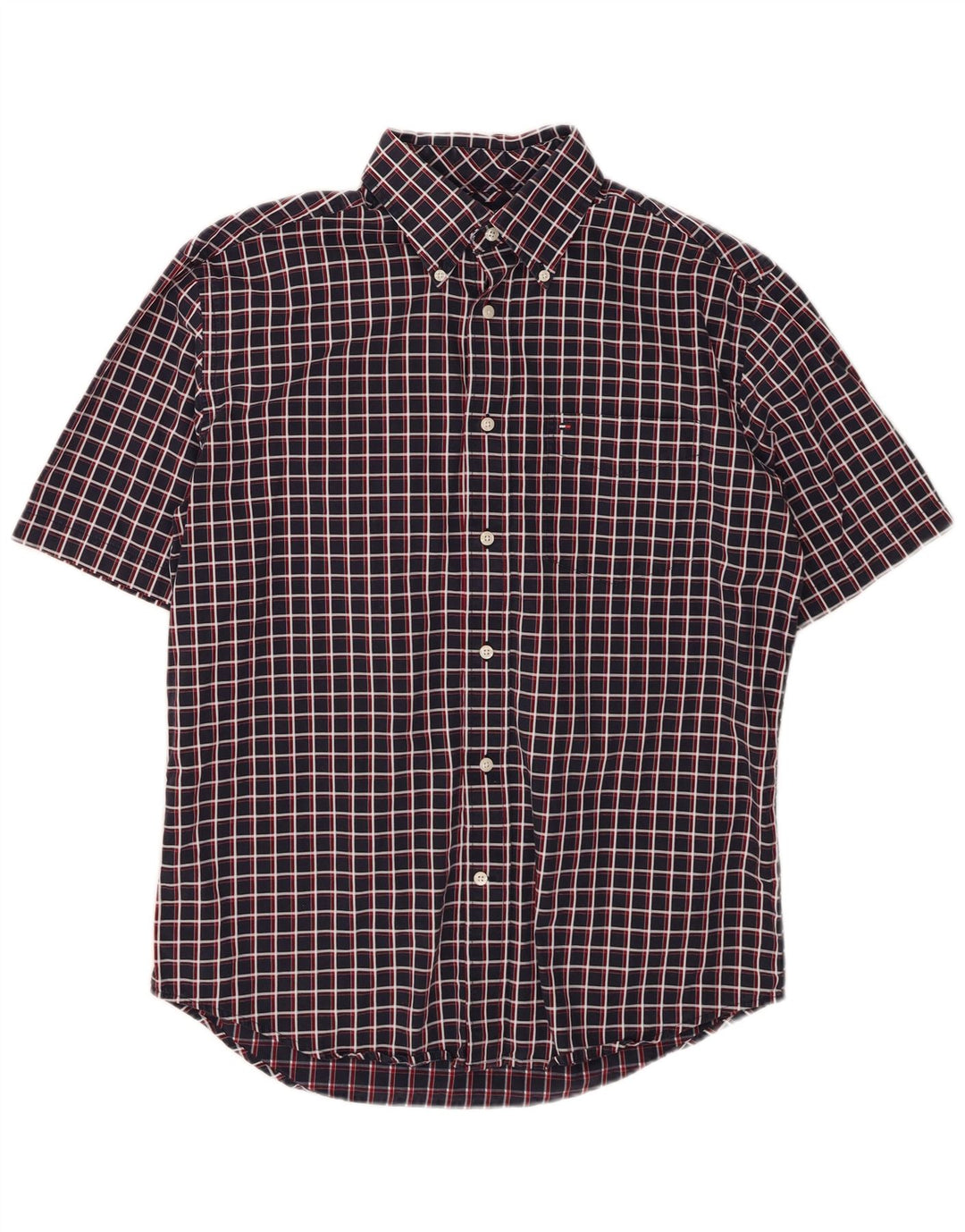 TOMMY HILFIGER Mens Short Sleeve Shirt Small Navy Blue Check Cotton