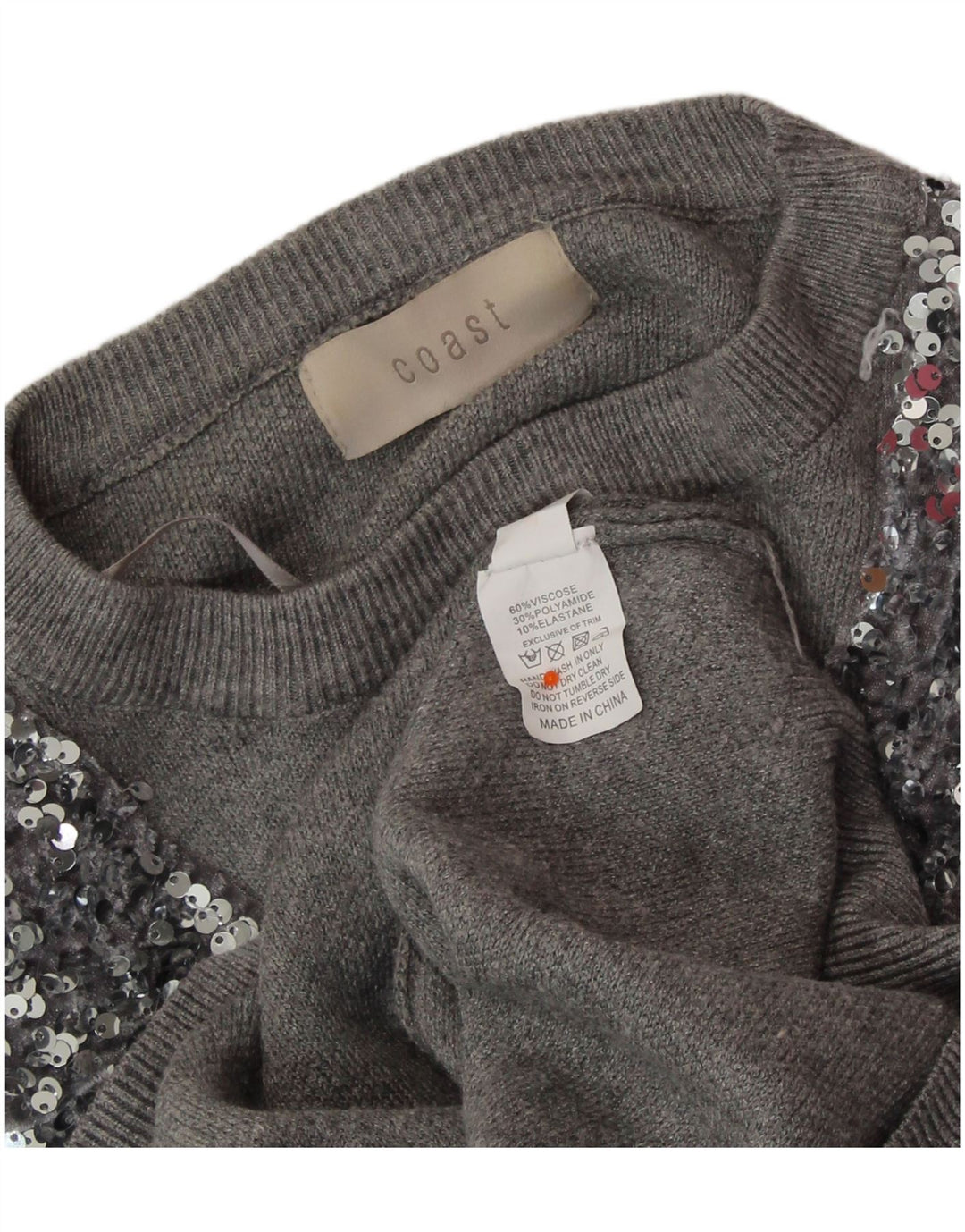 Damski sweter z okrągłym dekoltem COAST UK 14 Large Szara wiskoza