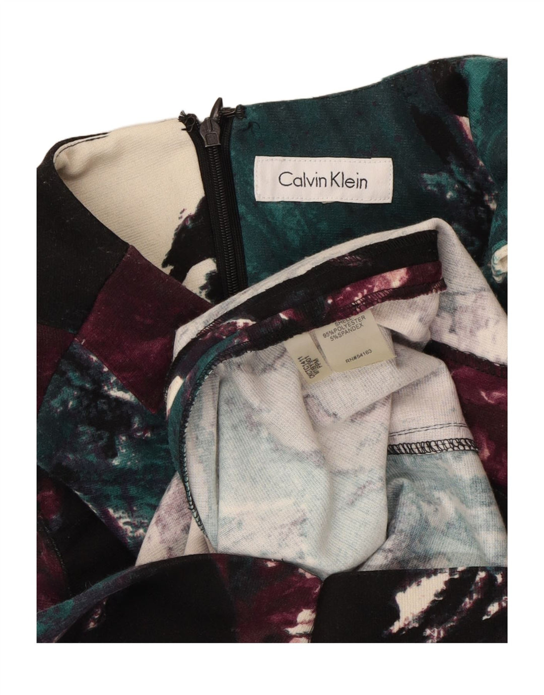 CALVIN KLEIN Womens Abstract Pattern Sheath Dress UK 12 Medium Burgundy Vintage Calvin Klein and Second-Hand Calvin Klein from Messina Hembry 