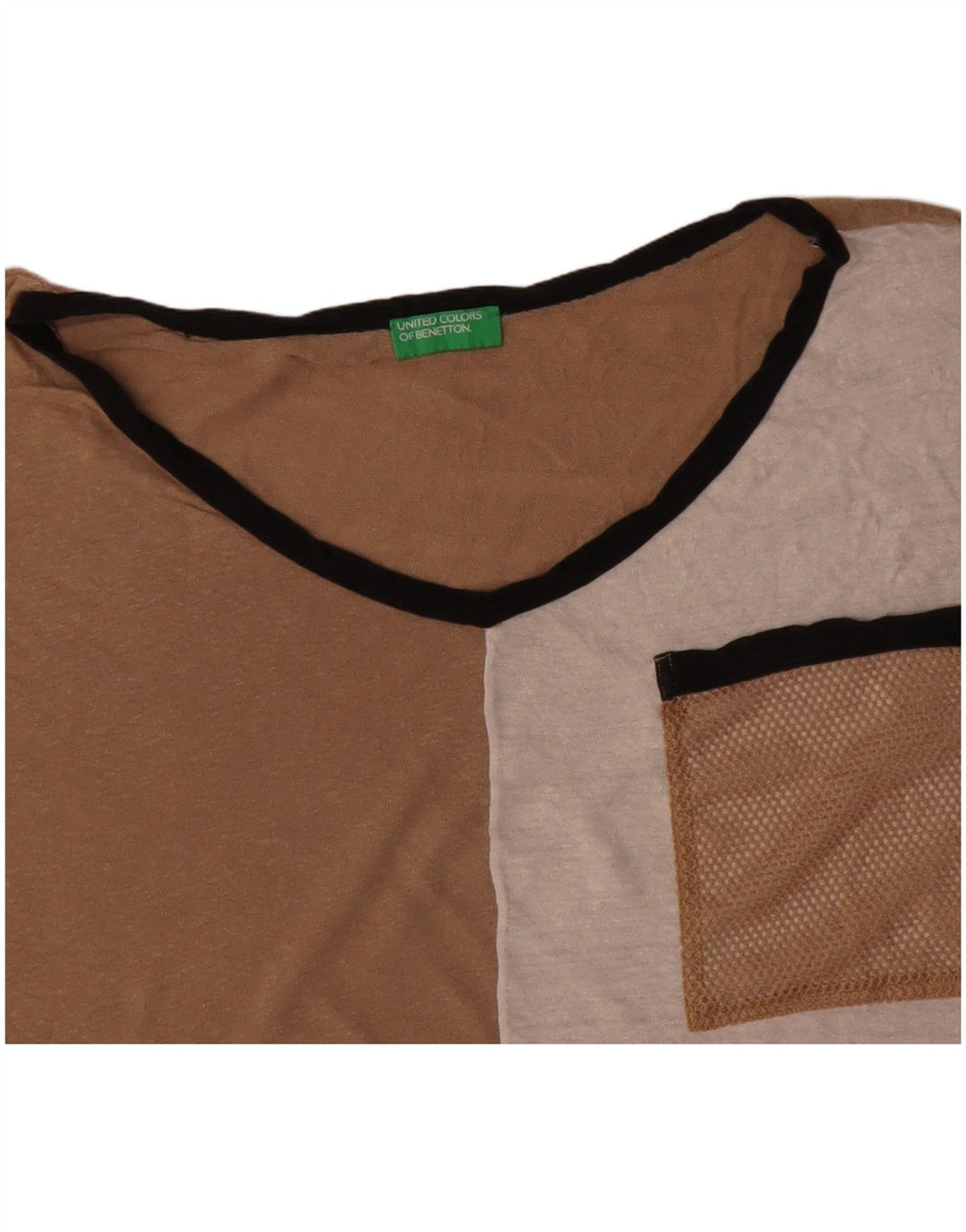 Damski T-shirt BENETTON Crop Top UK 16, duży, wielokolorowy, z blokami kolorów