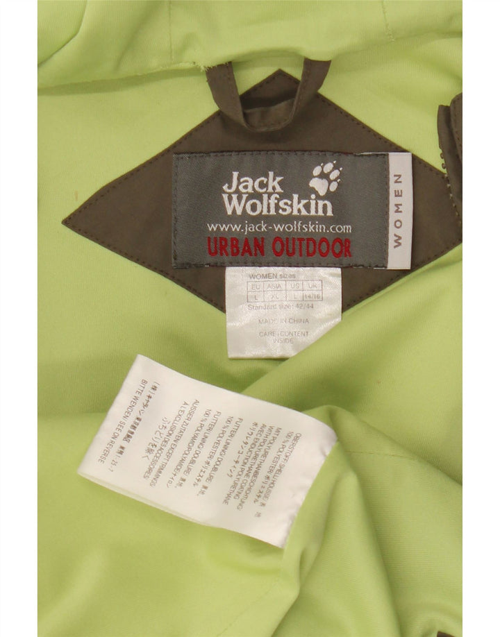 Damska kurtka przeciwdeszczowa z kapturem Jack Wolfskin UK 14/16, duża, khaki, poliester