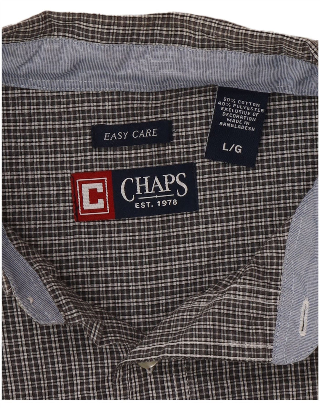 Męska koszula z krótkim rękawem Chaps Easy Care, duża, szara, bawełniana w kratę
