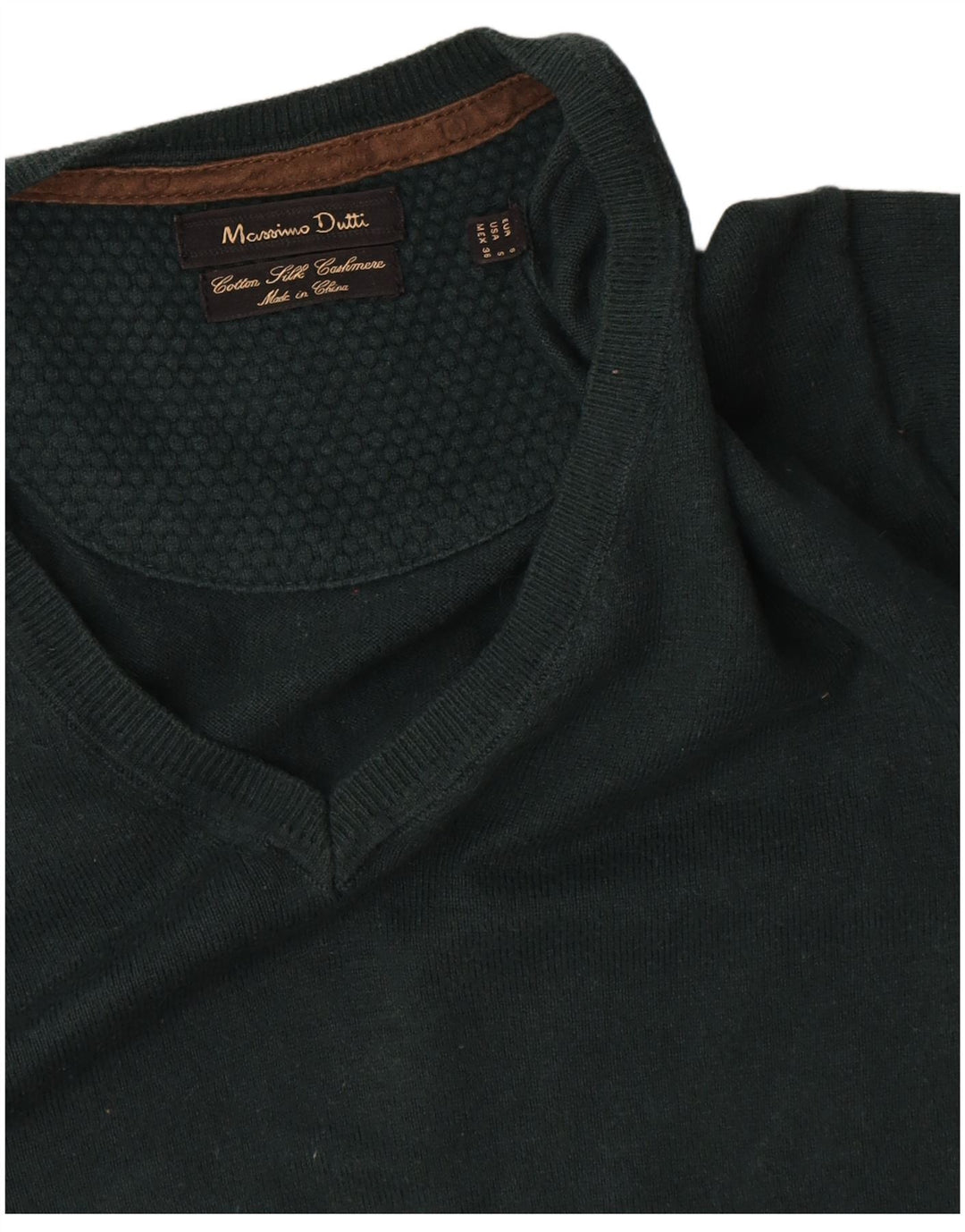Męski sweter Massimo Dutti z dekoltem w kształcie litery V, mały, zielony, bawełniany