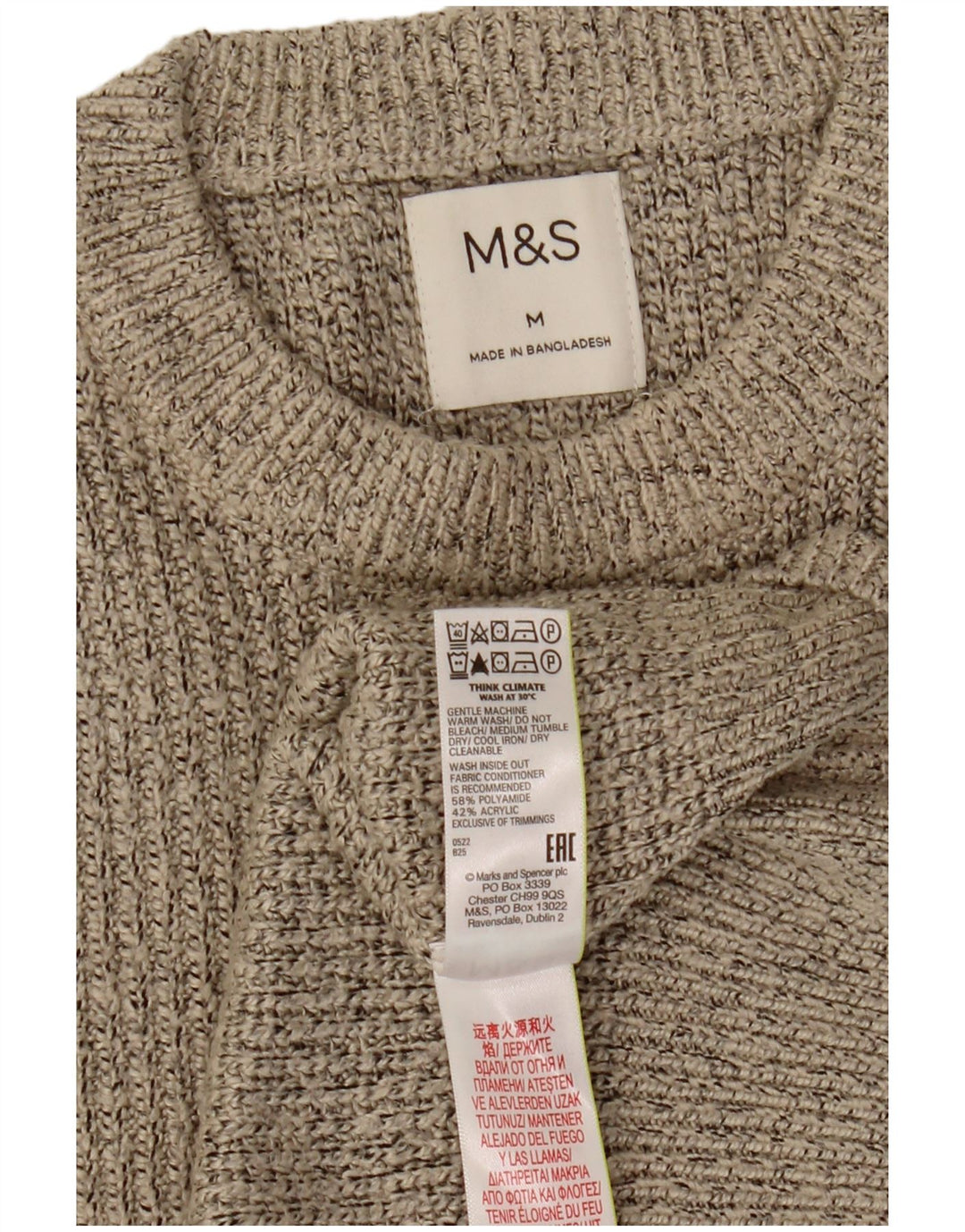 Marks & Spencer Męski sweter z okrągłym dekoltem w kolorze średniego beżu nakrapianego