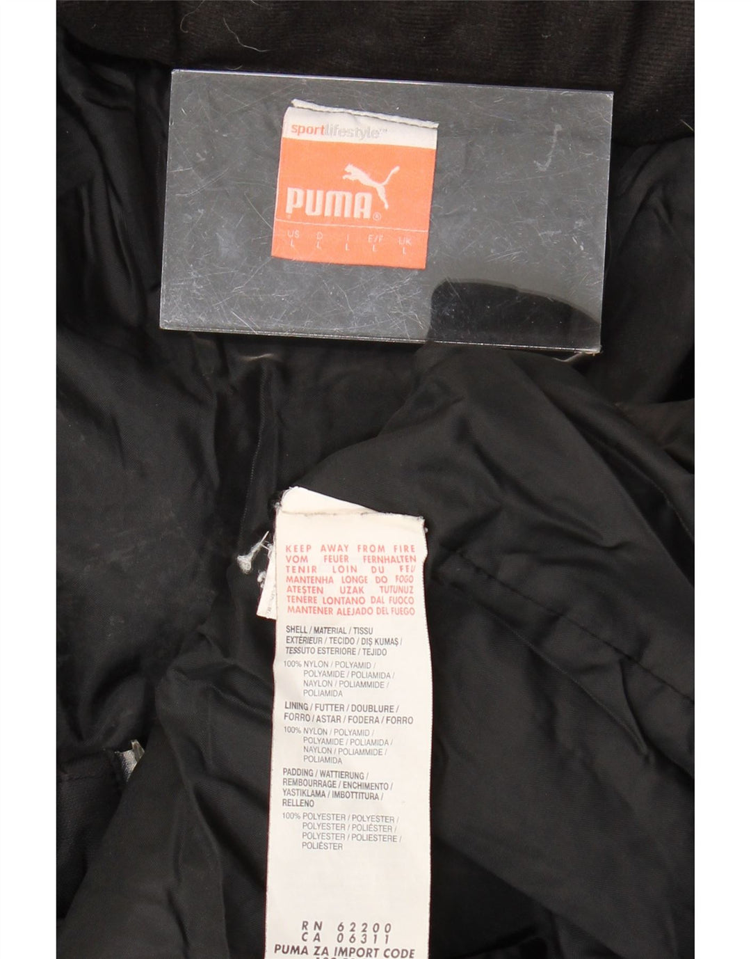 PUMA Mens Graphic Padded Jacket UK 40 Large Black Nylon