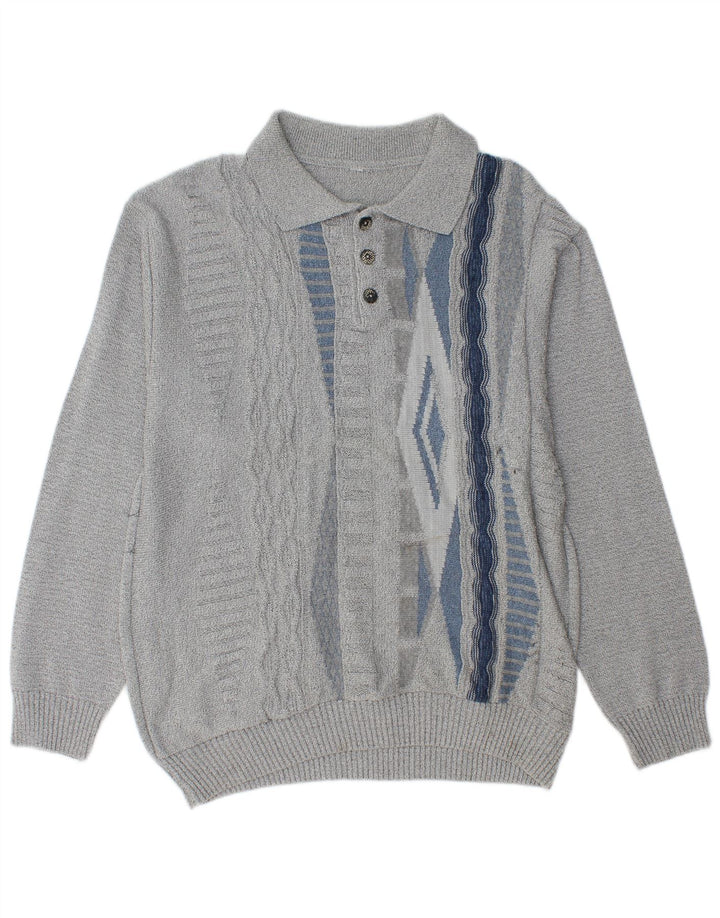 Męski sweter z golfem w stylu vintage, średnioszary, geometryczny