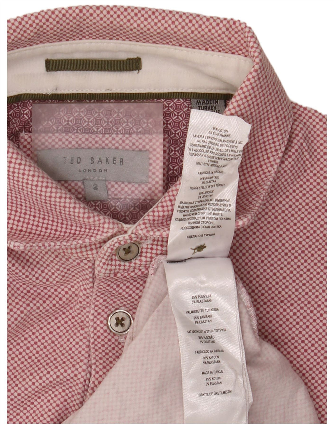 Męska koszulka polo Ted Baker, rozmiar 2, mała, różowa, bawełniana w cętki