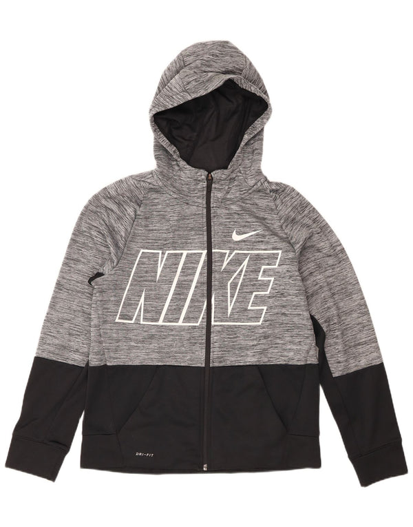 Chłopięcy sweter z kapturem i zamkiem Nike Dri Fit 13-14 lat XL Szary blok kolorów