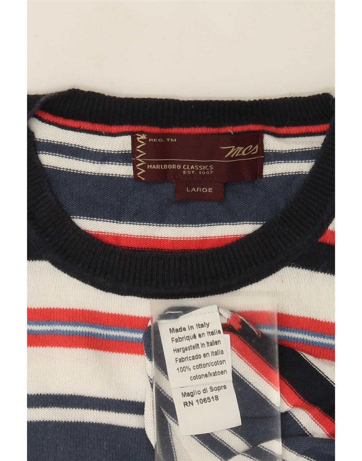 Marlboro Classics Męski sweter z okrągłym dekoltem, duży, wielokolorowy w paski