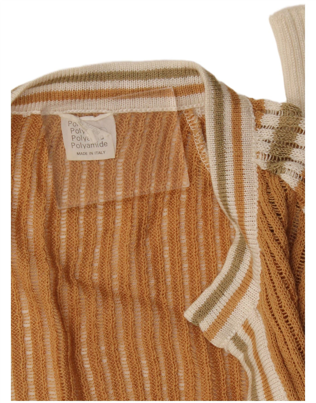 Vintage damski sweter rozpinany UK 10 w małe brązowe paski z poliamidu