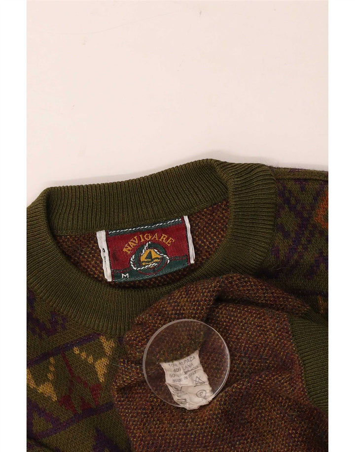 Męski sweter Navigare z okrągłym dekoltem, średni khaki, geometryczna wełna