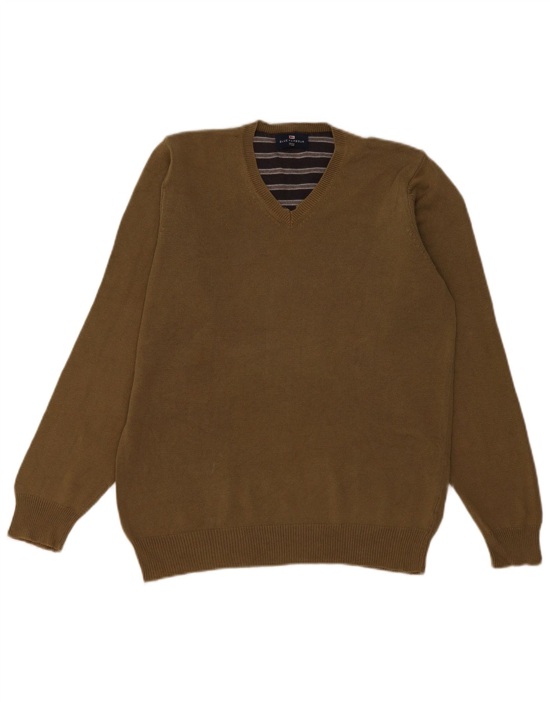 Marks & Spencer Męski sweter w kolorze niebieskim z dekoltem w kształcie litery V, mały, bawełniany khaki