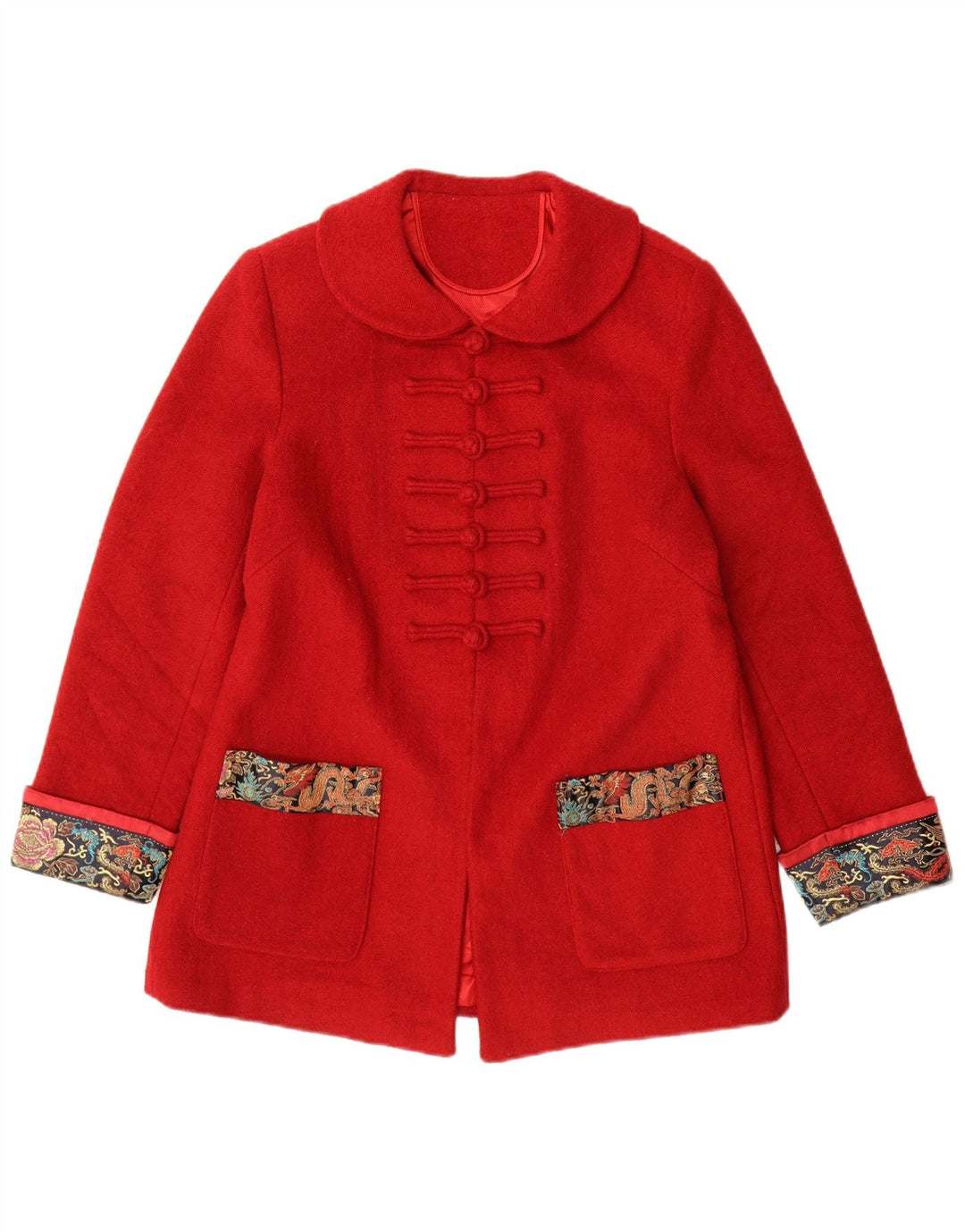 Vintage damski płaszcz UK 14, średni czerwony paisley