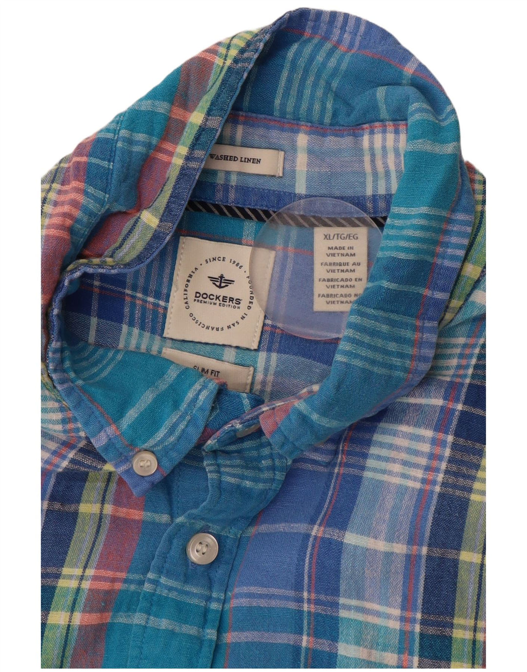 Męska koszula flanelowa DOCKERS XL w niebieską kratkę o dopasowanym kroju