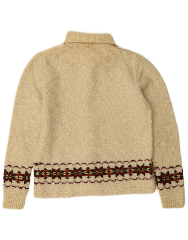 Sweter damski w stylu vintage, rozpinany, UK 10, mały, w kolorze złamanej bieli, Fair Isle