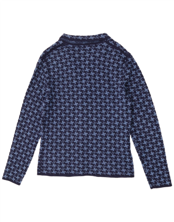 Vintage męski sweter kardigan IT 50 średni niebieski wełniany w pepitkę